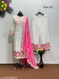 Heavy Faux Georgette Pakistan Suit - New Designer, long-sleeved kurta with dupatta and palazzos, embroidered, free size (waist 42in, length 40in), India origin