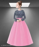 Indian net gown with long sleeves, beautiful and trending, solid pattern for girls