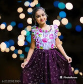 Kids baby girls Fablus lehenga choli, satin top with rayon lehenga, printed top and embroidered lehenga, short sleeves, India origin