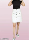 White denim mini skirt, solid pattern, women's size 26, 28 or 30 from India