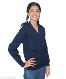 NavyBlue wool girls school sweater, solid design for winter protection and comfort in reopening schools
