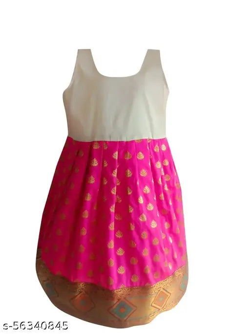 Silk & acrylic traditional pattu pavadai set with wash belt for kids (6-12 months - 4-5 years), festive-ready Indian outfit