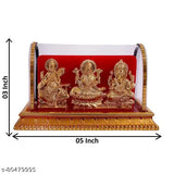 Gold-plated brass Idol: Laxmi Ganesh, Saraswati for home decor, handcrafted showpiece (10cm x 10cm x 10cm)