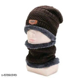 Ultra soft wool beanie cap & muffler scarf set for men & women, Indian-made unisex winter essentials in fur pattern