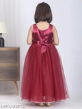 Maroon net embellished party gown for kids, toy balloon design on sleeveless dress, size 1-12 years