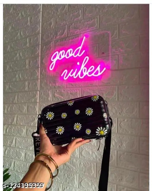 Trendy floral PU sling cosmetic bag for women, portable and lightweight, free size (18in x 4in x 10in)