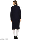 Navy blue embroidered woolen kurti, long sleeve, traditional Indian embroidery pattern. XL size (42 in)