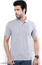 Grey cotton blend men's regular fit short sleeve polo t-shirt, durable stitching for all seasons
