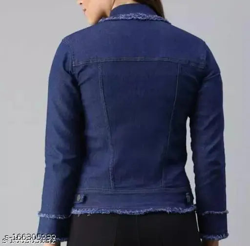 Denim waistcoat, classic graceful women's jacket with long sleeves, Indian-designed, solid pattern