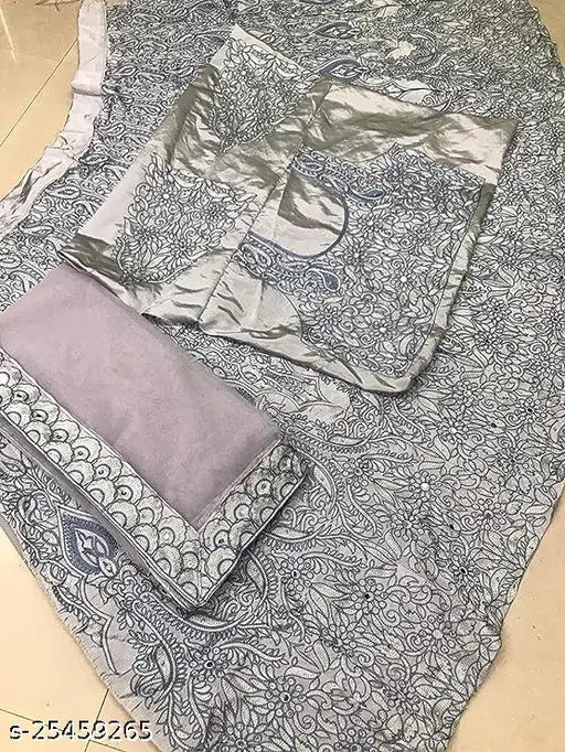 Embroidered taffeta satin silk semi-stitched lehenga, short-sleeve blouse & net dupatta with round neck, stonework, zari border - Indian designer wear for any season or occasion