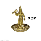 Handcrafted brass antique Madurai Meenakshi Idol, 9cm tall decorative showpiece with plate, Indian origin