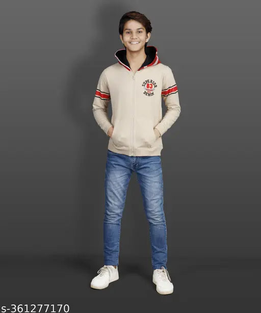 Cotton blend embroidered boys hoodie T-shirt in long sleeves, sizes range from 3-4 years to 15-16 years, made in India