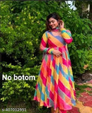 Blue and white floral print Georgette gown with dupatta for women, traditional ethnic wear, long sleeves