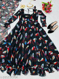Multicolor polyester long-sleeve kurti for women with printed leaf design, suitable for various sizes S-7XL (42in bust) from India