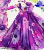 Georgette floral printed long gown kurta dress with dupatta, Indian ethnic wear for partywear in three-quarter sleeves