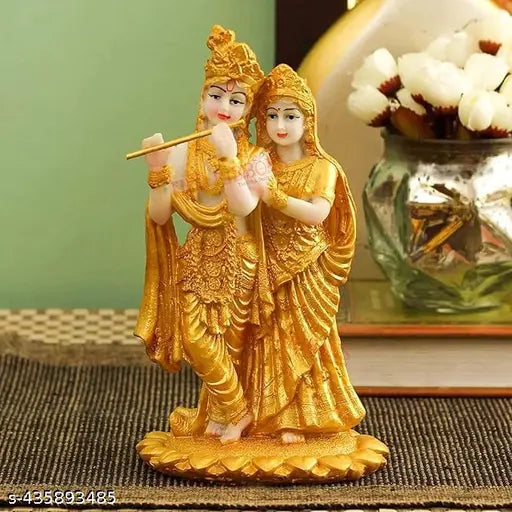 Resin Radha Krishna statue, 7.5 inch Indian God Idol for Pooja Mandir decor, perfect Diwali gift