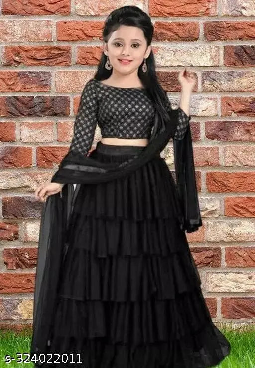 Embellished satin and net lengtha choli for girls, exclusive designer embroidery, semi-stitched, Indian fabric origin