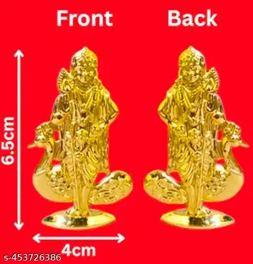 Gold stainless steel Murugan statue, ideal for car dashboard decor and home or office, authentic Indian handicraft