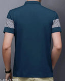 Green cotton blend striped half sleeve polo t-shirt for men, comfortable regular wear