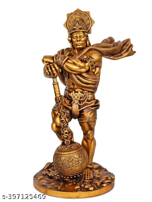 Gold poly resin Hanuman idol, 6cm x 6cm x 11cm Lord bhaubali figure for car dashboard