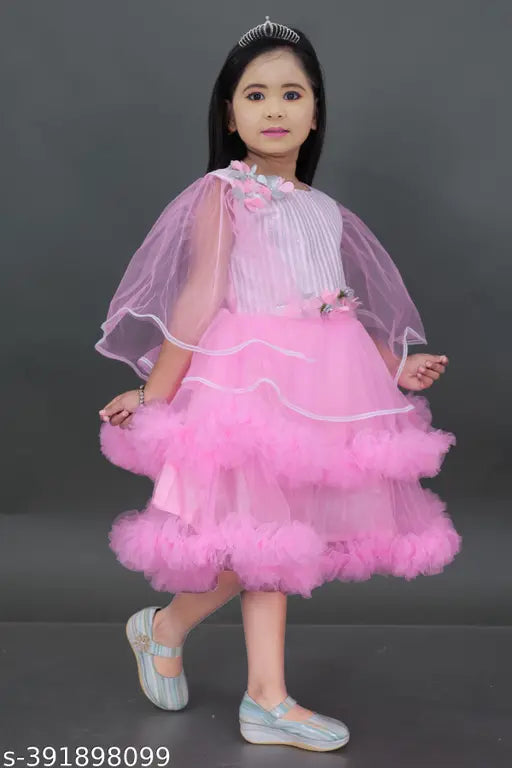 Girls net party dress, embellished three-quarter sleeves, India origin