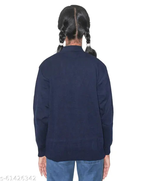Girls navy blue wool sweater, solid pattern for school, 4-5 years size