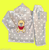 Gray & white hearts printed woolen winter hoodie for kids (ages 1-4), perfect for parties or casual wear