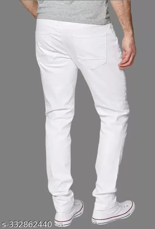 white denim jens men's jeans, solid pattern, sizes 28-36 (waist 28-36in, length 42in), made in India