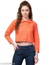 Denim twill jacket for women, solid pattern, long sleeves, size L & XL