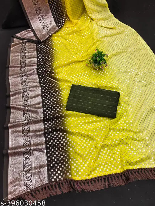 Banarasi silk women's Georgette foil print saree with embroidered blouse, single free size, India