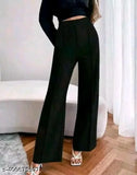 Black cotton blend designer palazzo trousers for women, solid net pattern, S-XXL sizes