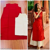 Red rayon kurta set with off-white palazzo bottoms, two pieces, casual daily wear for women by Vani Apparels