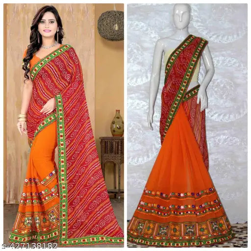 Georgette embroidered Bandhani print saree for parties, free size, Indian origin