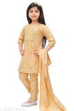 Kids cotton blend A-line kurta pajama with dupatta, solid pattern, long sleeves, sizes: 12-18M, 18-24M, 1-2Y, 2-3Y, 3-4Y, 4-5Y, 5-6Y, 6-7Y, 7-8Y, 8-9Y, 9-10Y. Made in India