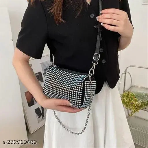 PU fancy cross body bag for women & girls, solid net design, adjustable strap, free size (7in x 2in x 4in)