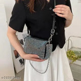 PU fancy cross body bag for women & girls, solid net design, adjustable strap, free size (7in x 2in x 4in)