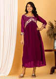 Georgette embroidery kurti for women, solid-colored three-quarter sleeve dress from India