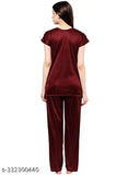 Satin night suit/dress, warm-toned pyjama top and dress set with short sleeves, made for comfortable winter nights, Indian origin