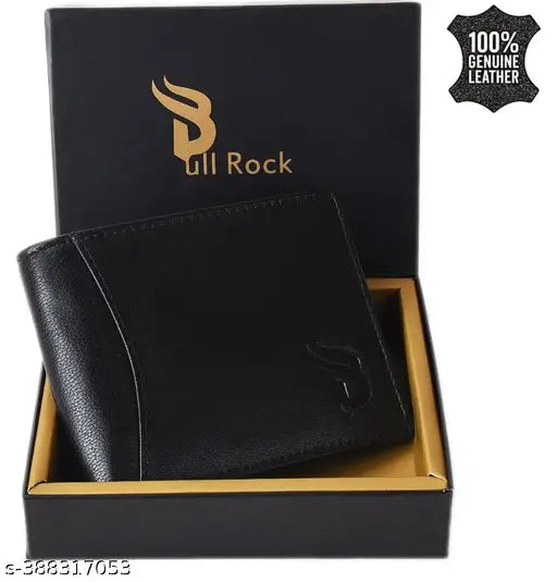 Genuine leather Bull Rock wallet for men, solid brown color, 5 compartments, free size (11cm x 9cm)