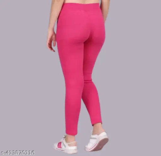 Solid cotton blend L pocket jeggings - recycled hosiery cotton waste, versatile for any occasion