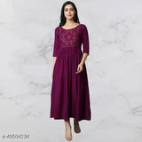 Rayon embroidered long kurta, three-quarter sleeves, Indian women's traditional fashion