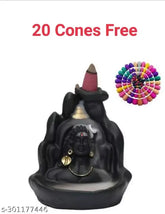 Adi Shankara polyresin Lord Adiyogi Shankra incense holder, 3"L x 4"W x 4"H, reverse flow smoke fountain with 20 cones, Indian origin