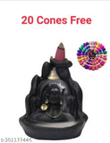 Adi Shankara polyresin Lord Adiyogi Shankra incense holder, 3"L x 4"W x 4"H, reverse flow smoke fountain with 20 cones, Indian origin
