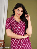 Trendy viscose rayon night suit for girls and women, printed pyjamas with three-quarter sleeves