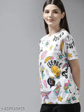 White oversize round-neck cotton t-shirt (L/XL), printed design on short sleeves