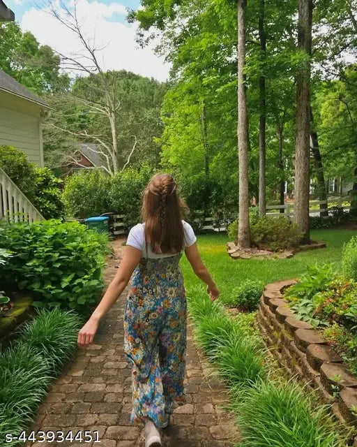 Viscose rayon printed sleeveless jumpsuit for women, full-length design with intricate patterns on display