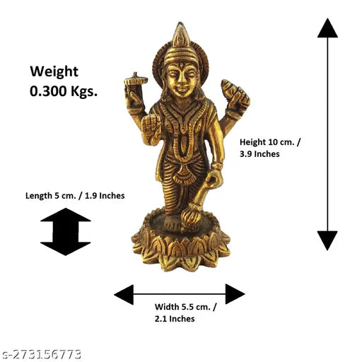 Brass Chaturbahu Vishnu Idol, 4 inches - Home/Office Pooja decor