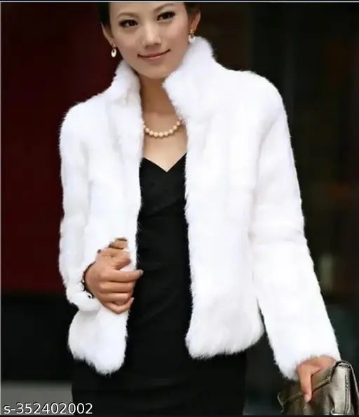 Wool trendy furr jacket, solid pattern, long sleeves, size S-XL