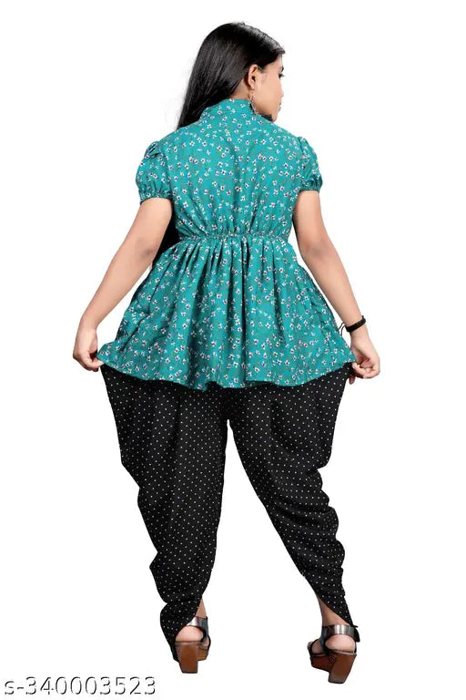Girls Festive Party Kurta and Dhoti Pant Set, printed crepe anarkali with paijama, smooth and comfortable for kids aged 6-12 years, Indian ethnic wear