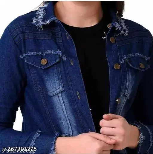 Denim dyed/washed dark strip jacket1, women's winter wear with long sleeves, latest MK Collection design, size 12-16 years